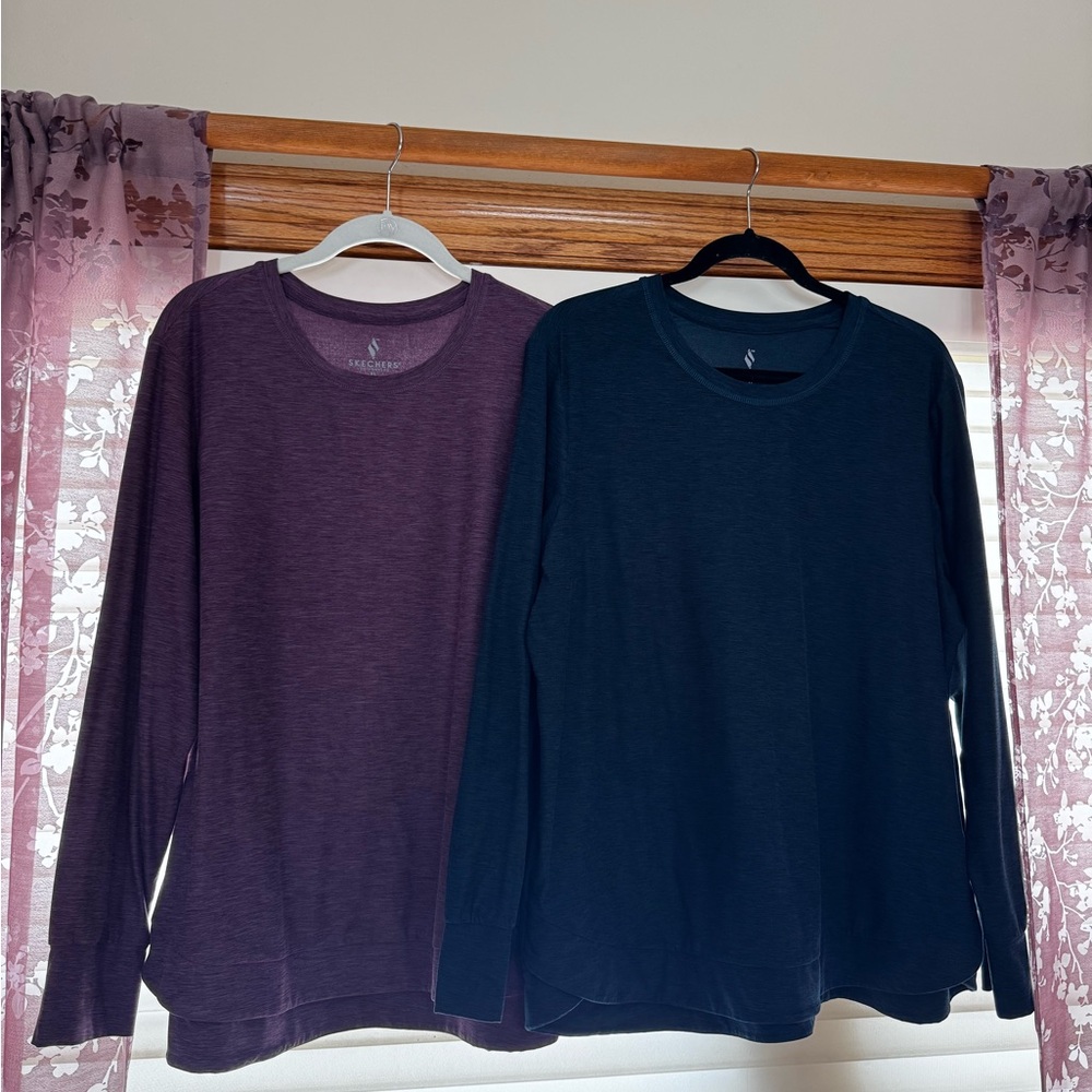 2 Sketchers LA Pullover Long Sleeve Tops Curved hem Soft Stretchy Women's XL